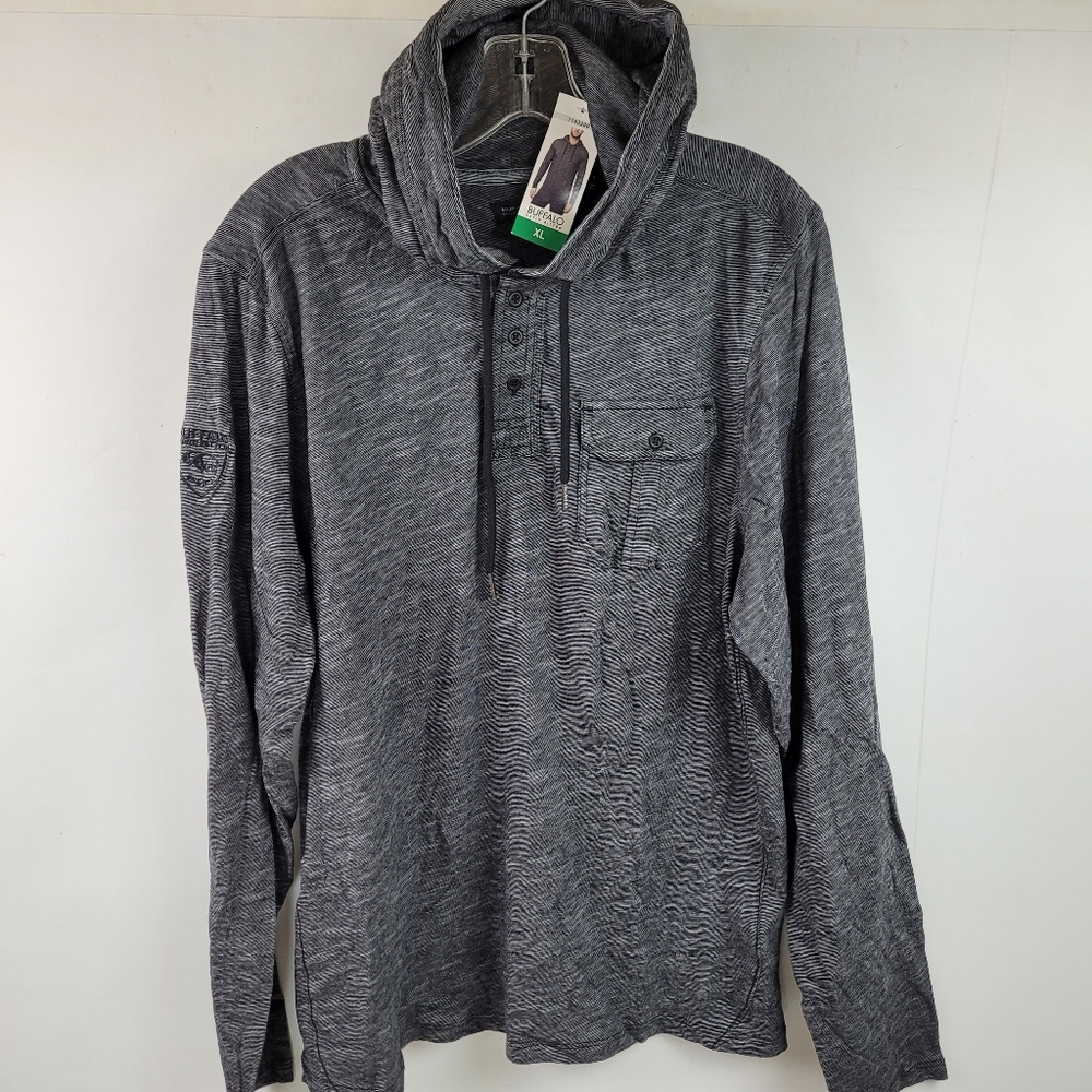 --SOLD--Buffalo David Bitton Hoodie Henley Mens XL Black